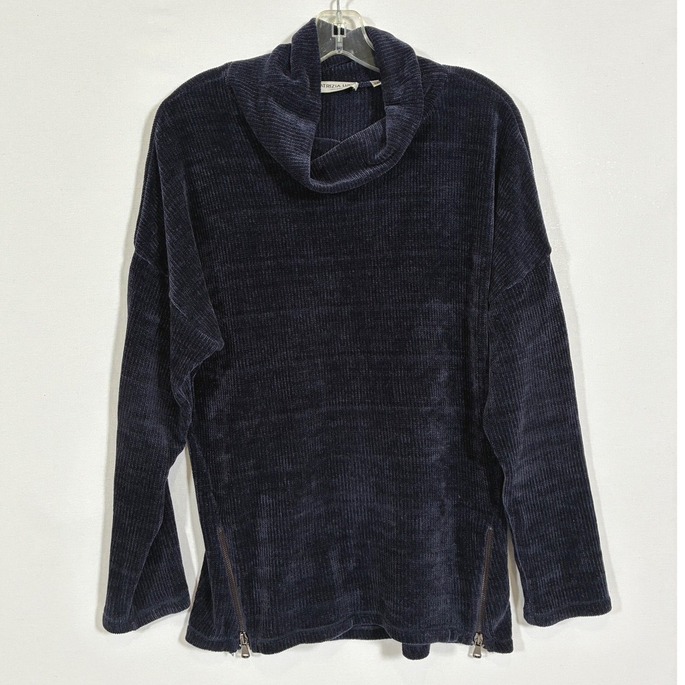 Patrizia Luca Milano Womens M Navy Chenille Cowl Neck Side Zip Sweater